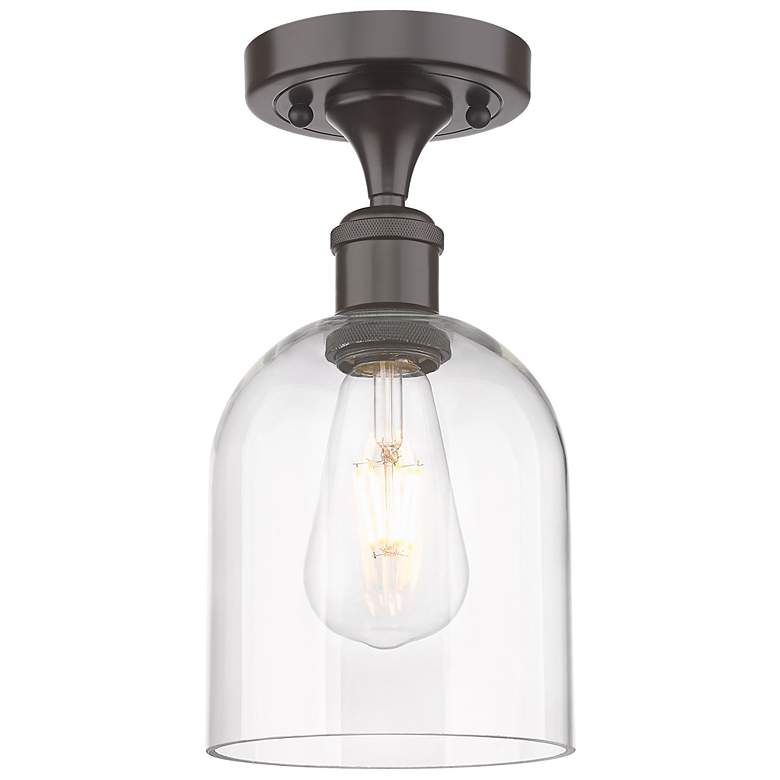 Image 1 Ballston Bella 5.5"W Oiled Bronze Semi-Flush w/ Clear Deco Swirl Shade