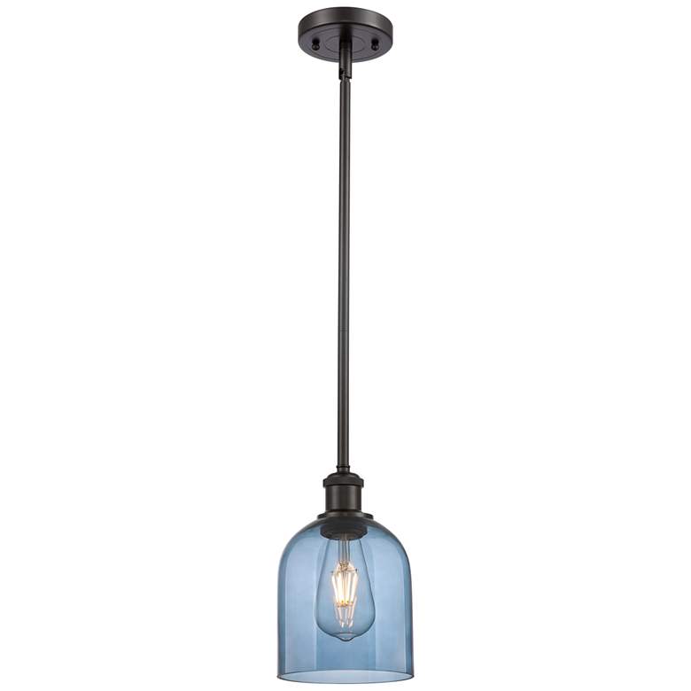 Image 1 Ballston Bella 5.5"W Oiled Bronze Stemmed Mini Pendant w/ Blue Shade