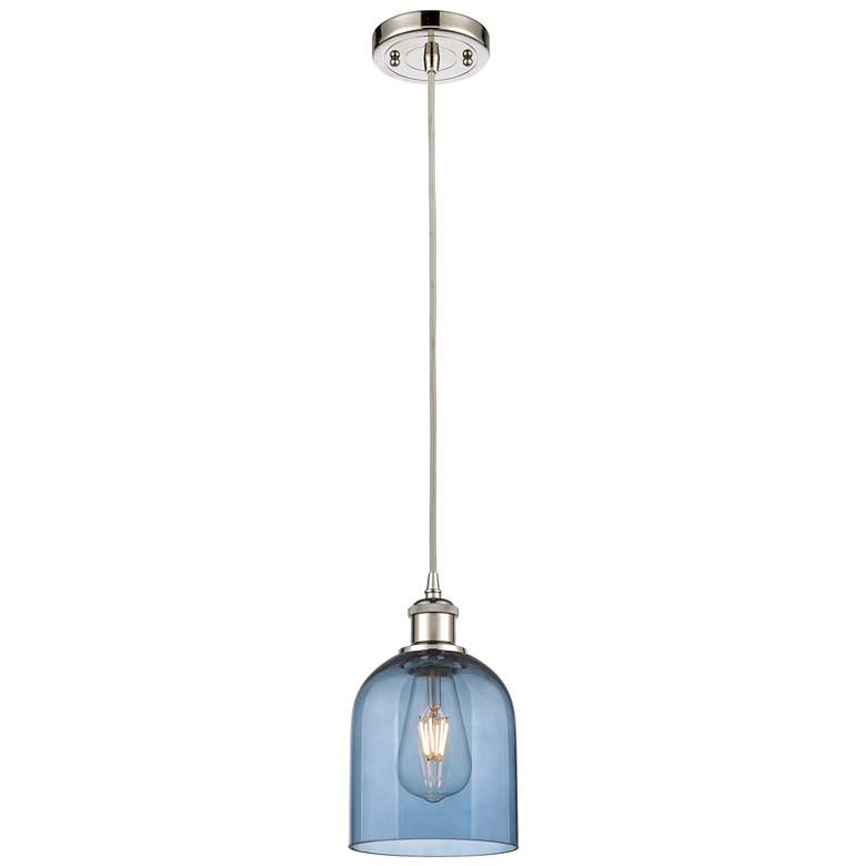 Image 1 Ballston Bella 5.5"W Polished Nickel Corded Mini Pendant w/ Blue Shade