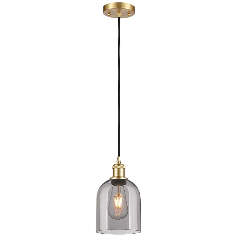 Image 1 Ballston Bella 5.5"W Satin Gold Corded Mini Pendant w/ Light Smoke Sha