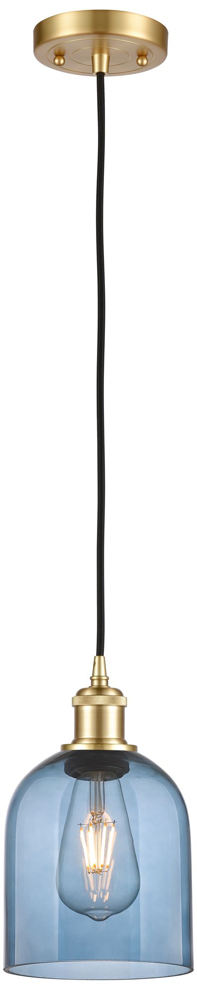 Ballston Bella 5.5"W Satin Gold Corded Mini Pendant w/ Princess Blue S