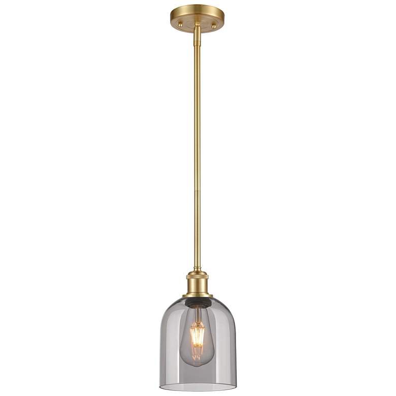 Image 1 Ballston Bella 5.5"W Satin Gold Stemmed Mini Pendant w/ Light Smoke Sh