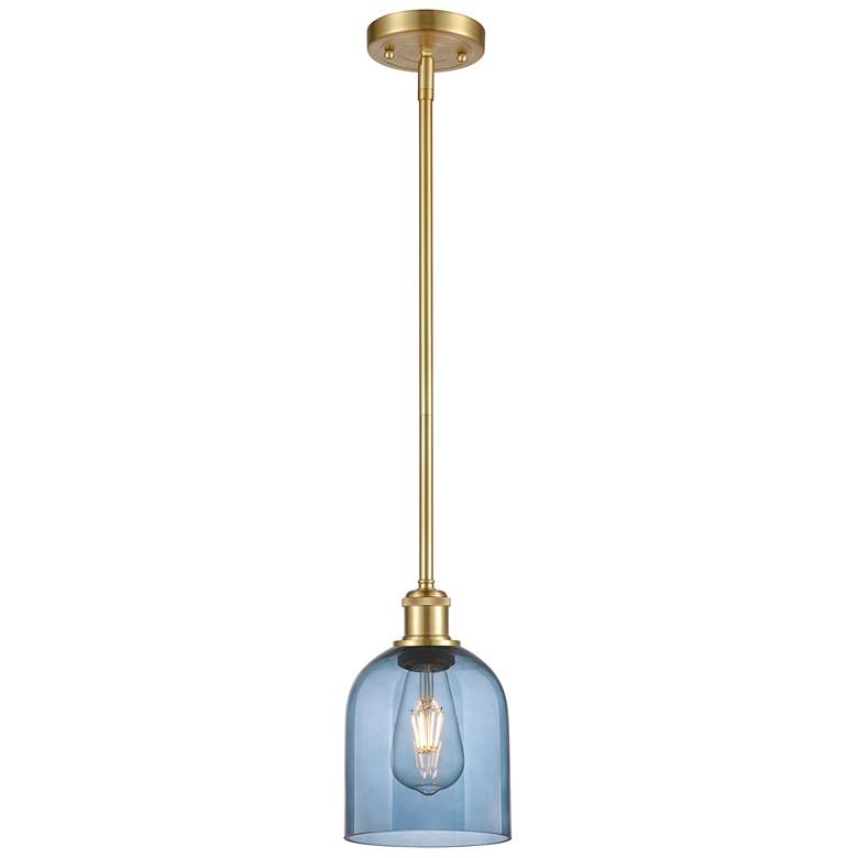 Image 1 Ballston Bella 5.5"W Satin Gold Stemmed Mini Pendant w/ Princess Blue