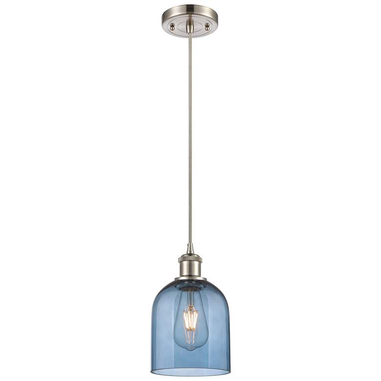 Image 1 Ballston Bella 5.5"W Satin Nickel Corded Mini Pendant w/ Blue Shade