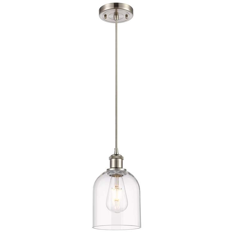 Image 1 Ballston Bella 5.5"W Satin Nickel Corded Mini Pendant w/ Clear Shade