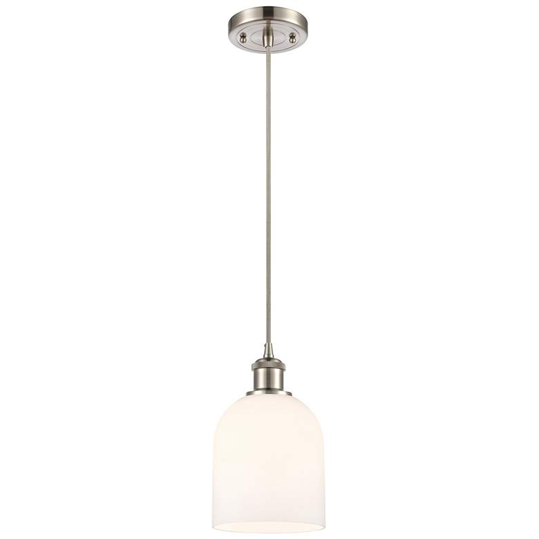 Image 1 Ballston Bella 5.5"W Satin Nickel Corded Mini Pendant w/ Glossy White