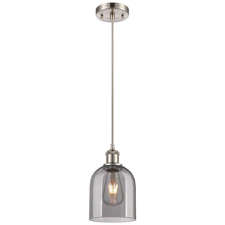 Image 1 Ballston Bella 5.5"W Satin Nickel Corded Mini Pendant w/ Light Smoke S