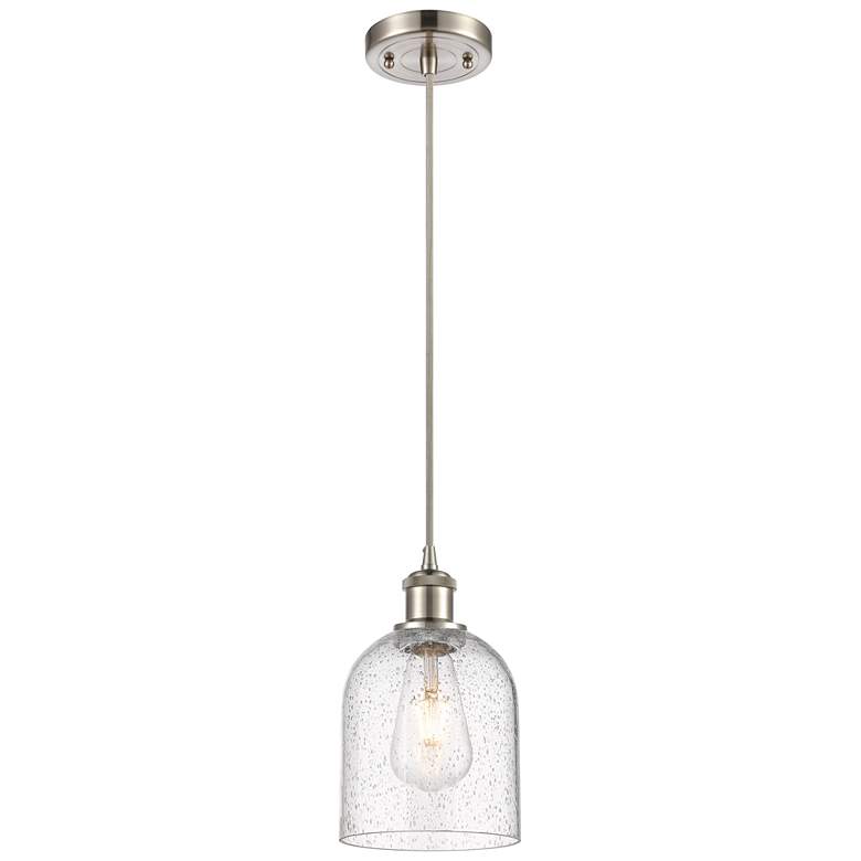 Image 1 Ballston Bella 5.5"W Satin Nickel Corded Mini Pendant w/ Seedy Shade
