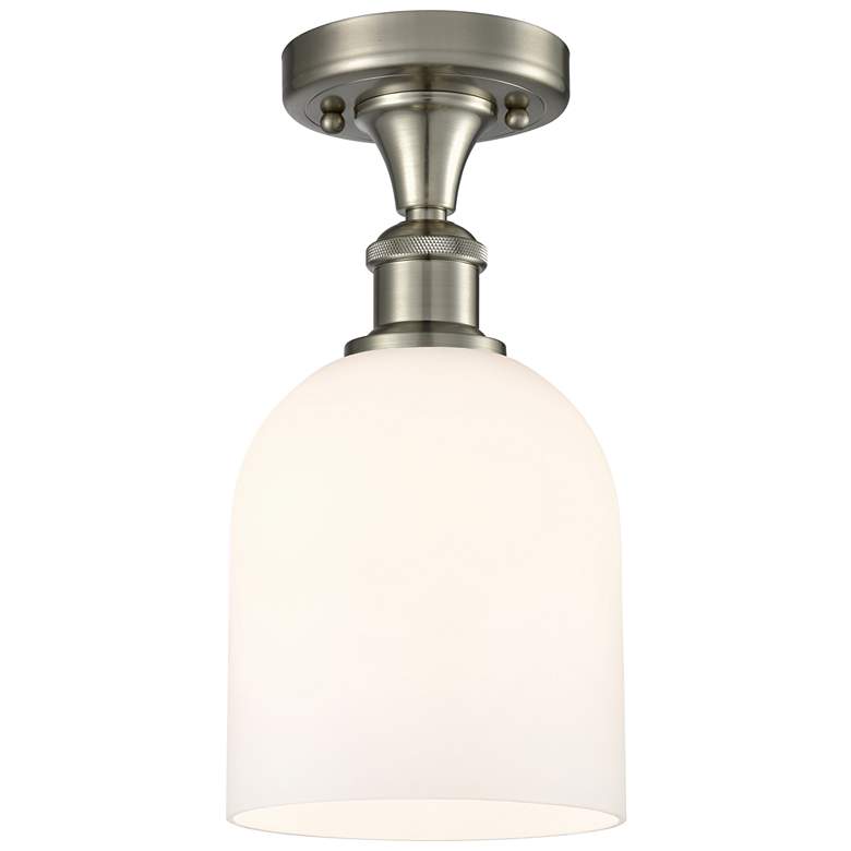 Image 1 Ballston Bella 5.5"W Satin Nickel Semi-Flush Mount w/ Glossy White Sha