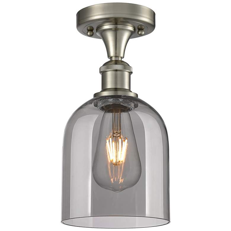Image 1 Ballston Bella 5.5"W Satin Nickel Semi-Flush Mount w/ Light Smoke Shad