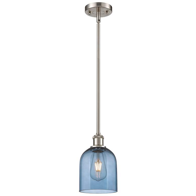 Image 1 Ballston Bella 5.5"W Satin Nickel Stemmed Mini Pendant w/ Blue Shade