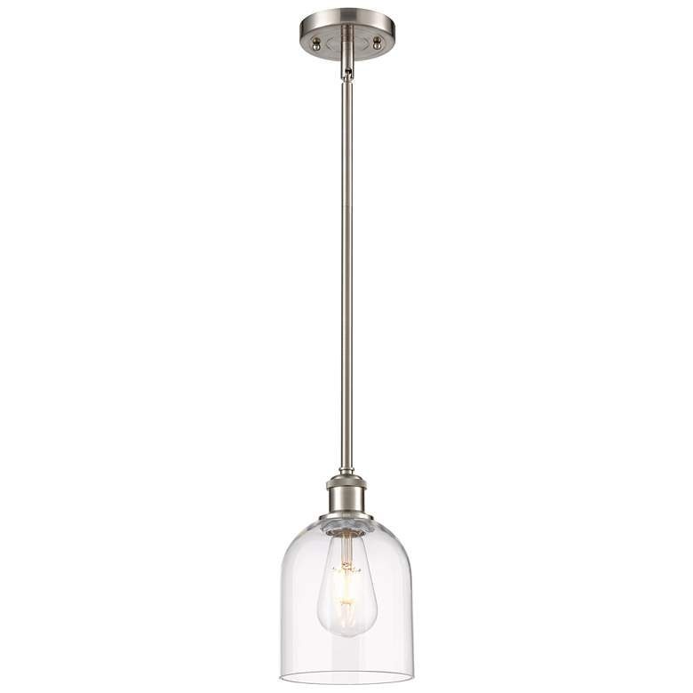 Image 1 Ballston Bella 5.5"W Satin Nickel Stemmed Mini Pendant w/ Clear Shade