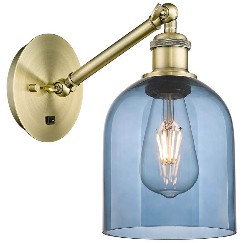 Image 1 Ballston Bella 9.5"H Antique Brass Adjustable Sconce w/ Blue Shade