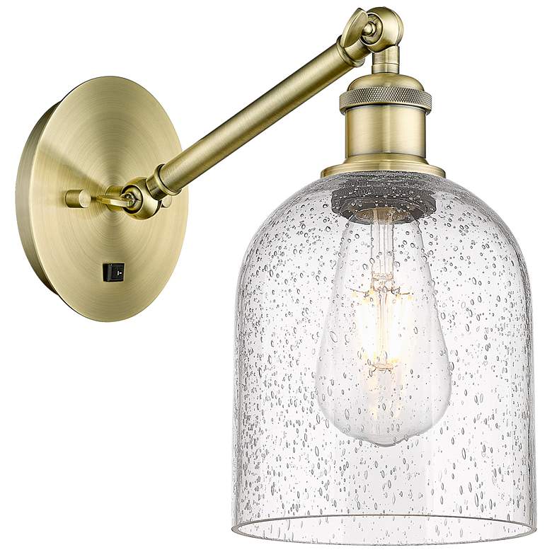 Image 1 Ballston Bella 9.5"H Antique Brass Adjustable Sconce w/ Seedy Shade