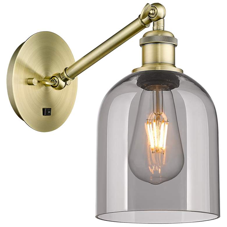 Image 1 Ballston Bella 9.5"H Antique Brass Adjustable Sconce w/ Smoke Shade