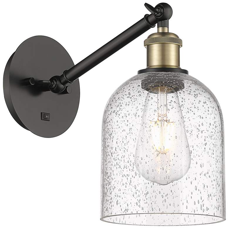 Image 1 Ballston Bella 9.5"H Black Brass Adjustable Sconce w/ Seedy Shade
