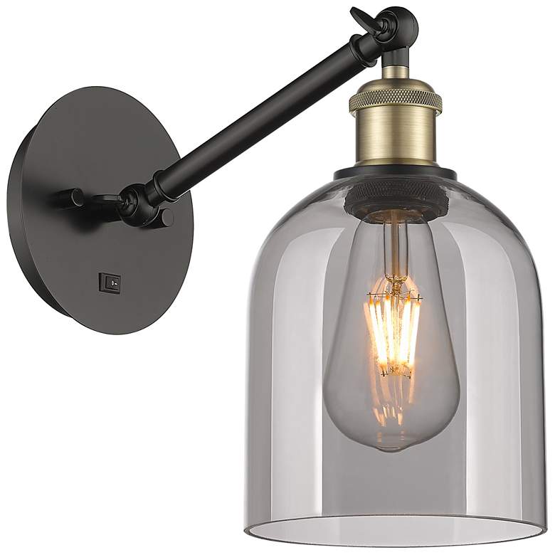 Image 1 Ballston Bella 9.5"H Black Brass Adjustable Sconce w/ Smoke Shade