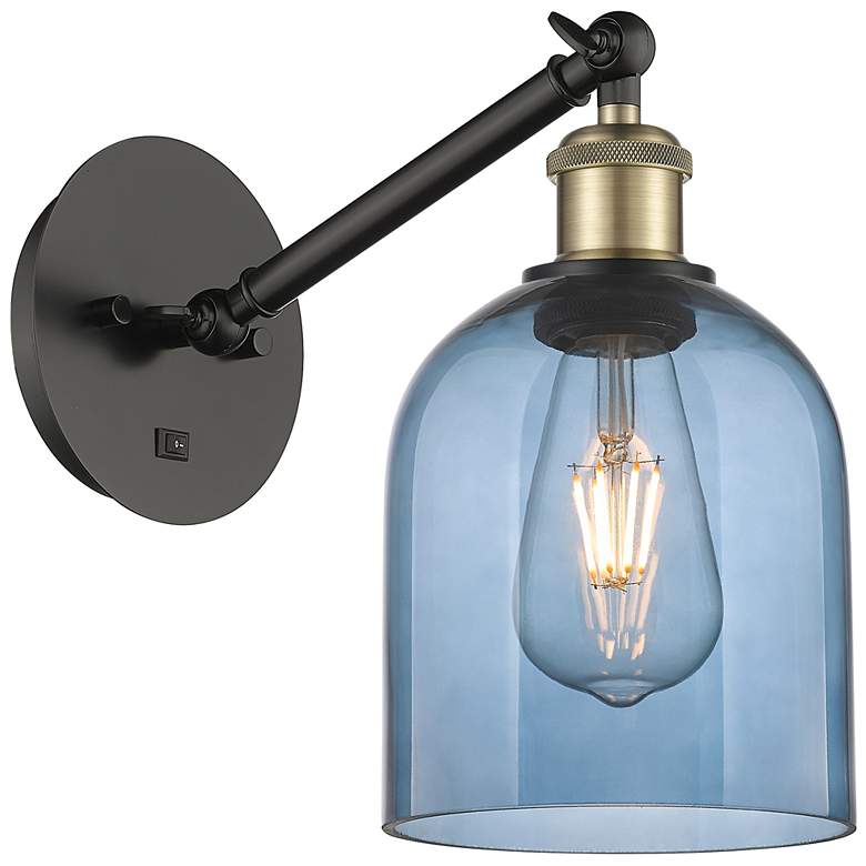 Image 1 Ballston Bella 9.5"H Black Brass Vertically Adjustable Sconce w/ Blue