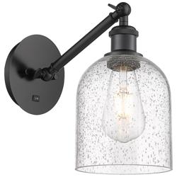 Ballston Bella 9.5"H Black Vertically Adjustable Sconce w/ Seedy Shade