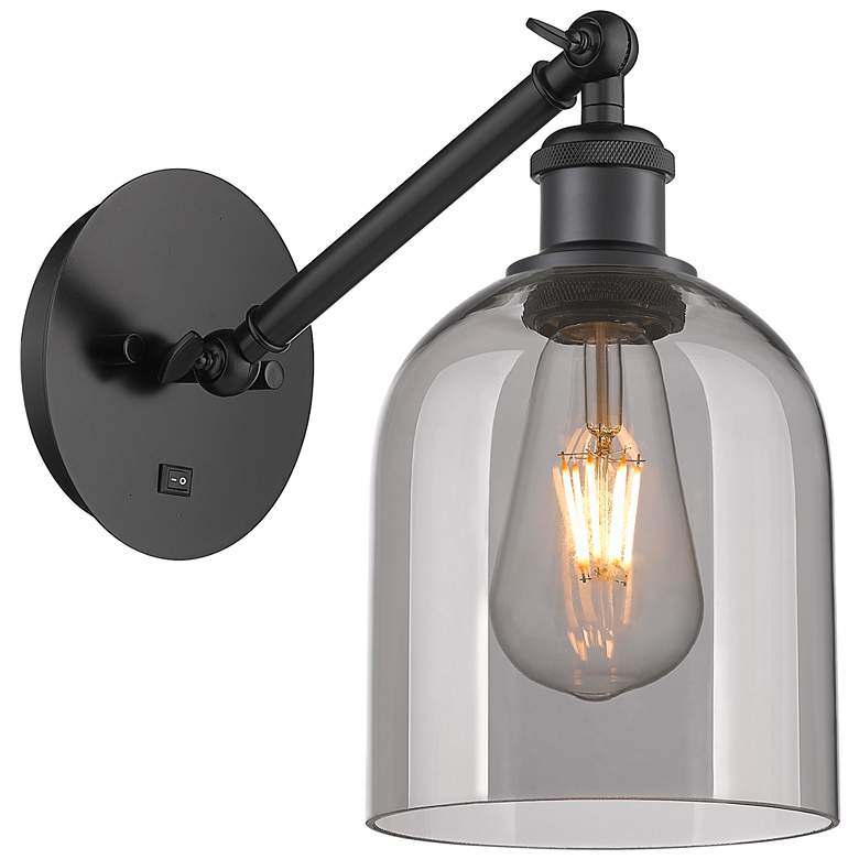 Image 1 Ballston Bella 9.5"H Black Vertically Adjustable Sconce w/ Smoke Shade