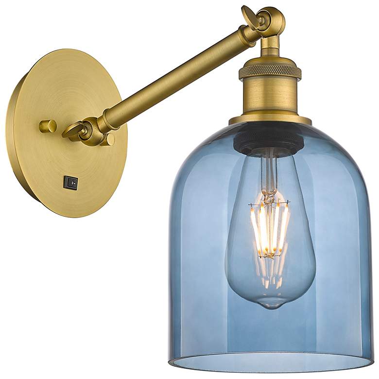 Image 1 Ballston Bella 9.5"H Brushed Brass Adjustable Sconce w/ Blue Shade