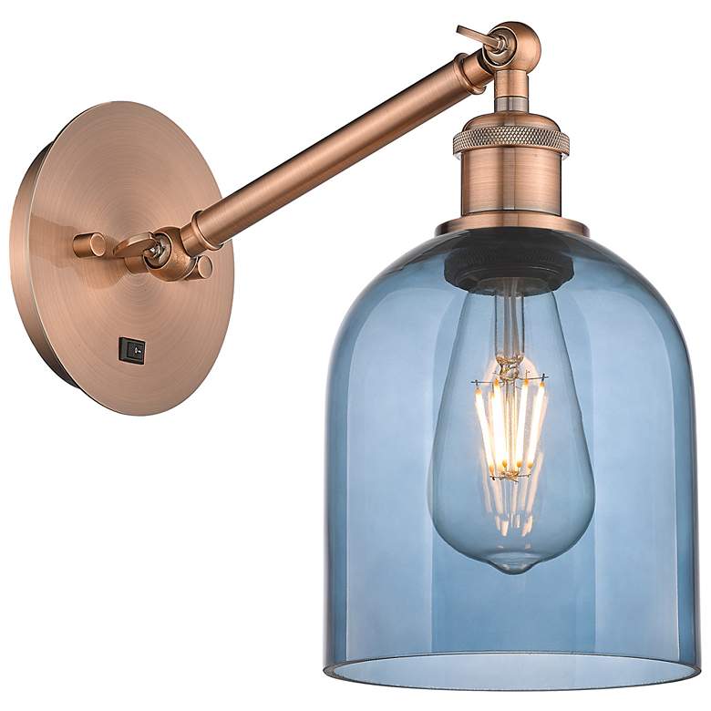 Image 1 Ballston Bella 9.5"H Copper Vertically Adjustable Sconce w/ Blue Shade