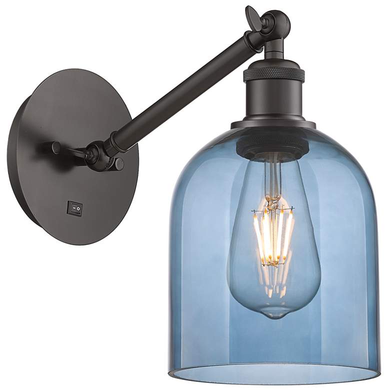 Image 1 Ballston Bella 9.5"H Oiled Bronze Adjustable Sconce w/ Blue Shade
