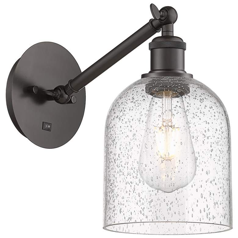 Image 1 Ballston Bella 9.5"H Oiled Bronze Adjustable Sconce w/ Seedy Shade