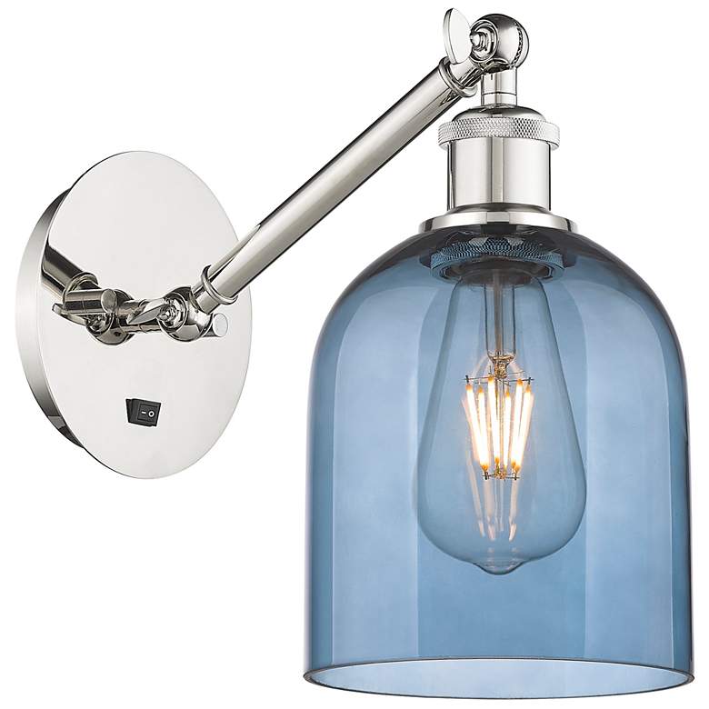 Image 1 Ballston Bella 9.5"H Polished Nickel Adjustable Sconce w/ Blue Shade