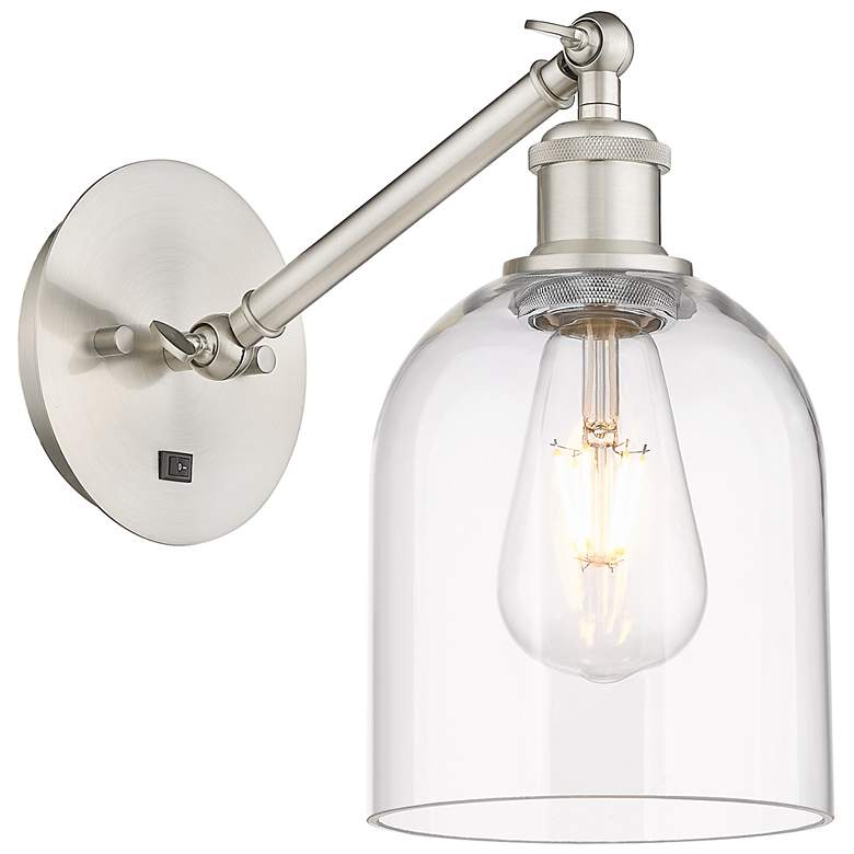 Image 1 Ballston Bella 9.5"H Satin Nickel Adjustable Sconce w/ Clear Shade