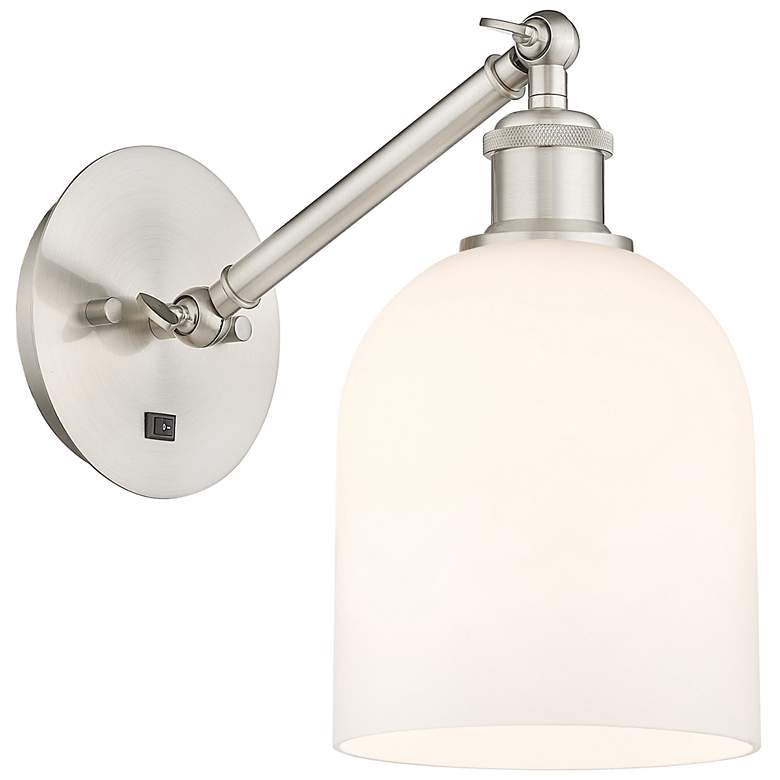 Image 1 Ballston Bella 9.5"H Satin Nickel Adjustable Sconce w/ Gloss White Sha