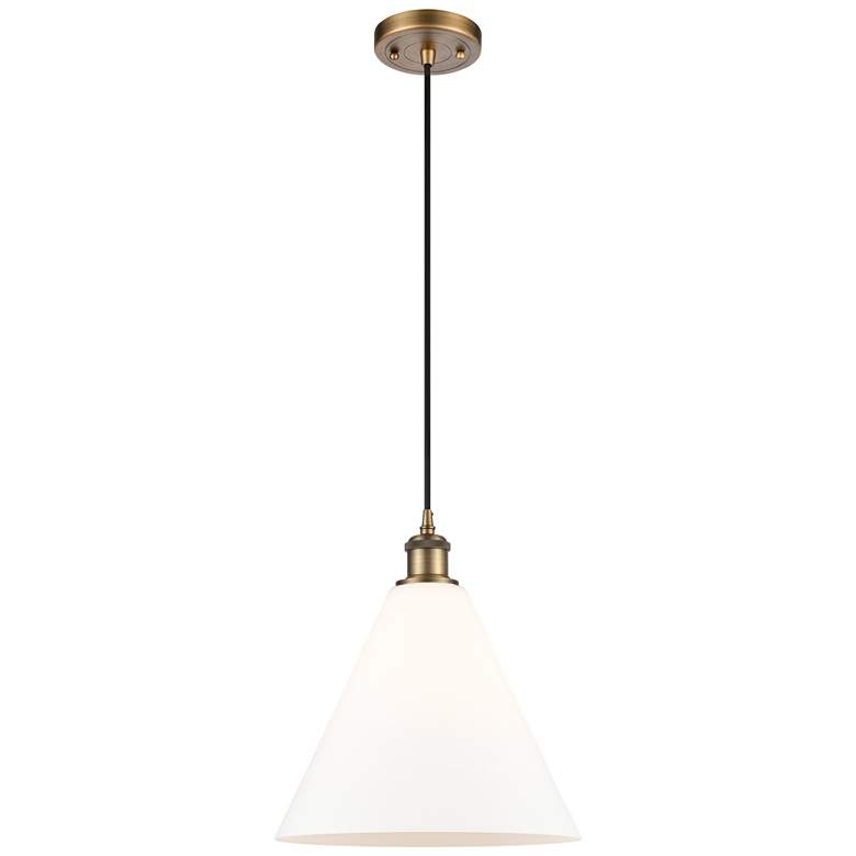 Image 1 Ballston Berkshire 12" Brushed Brass Corded Mini Pendant w/ White Shad