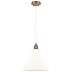 Ballston Berkshire 12" Brushed Brass Corded Mini Pendant w/ White Shad