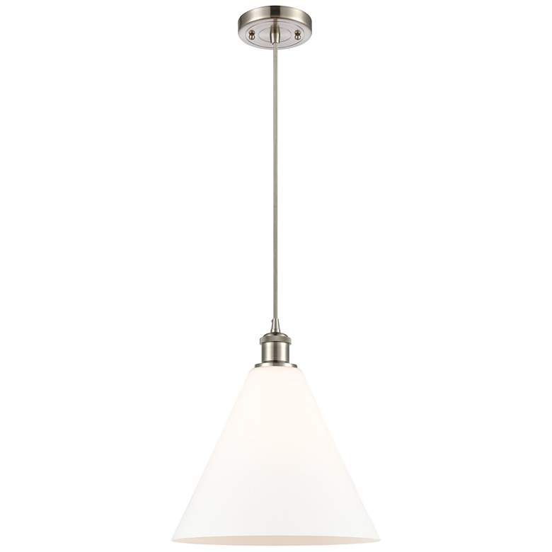 Image 1 Ballston Berkshire 12" Brushed Nickel Corded Mini Pendant w/ White Sha
