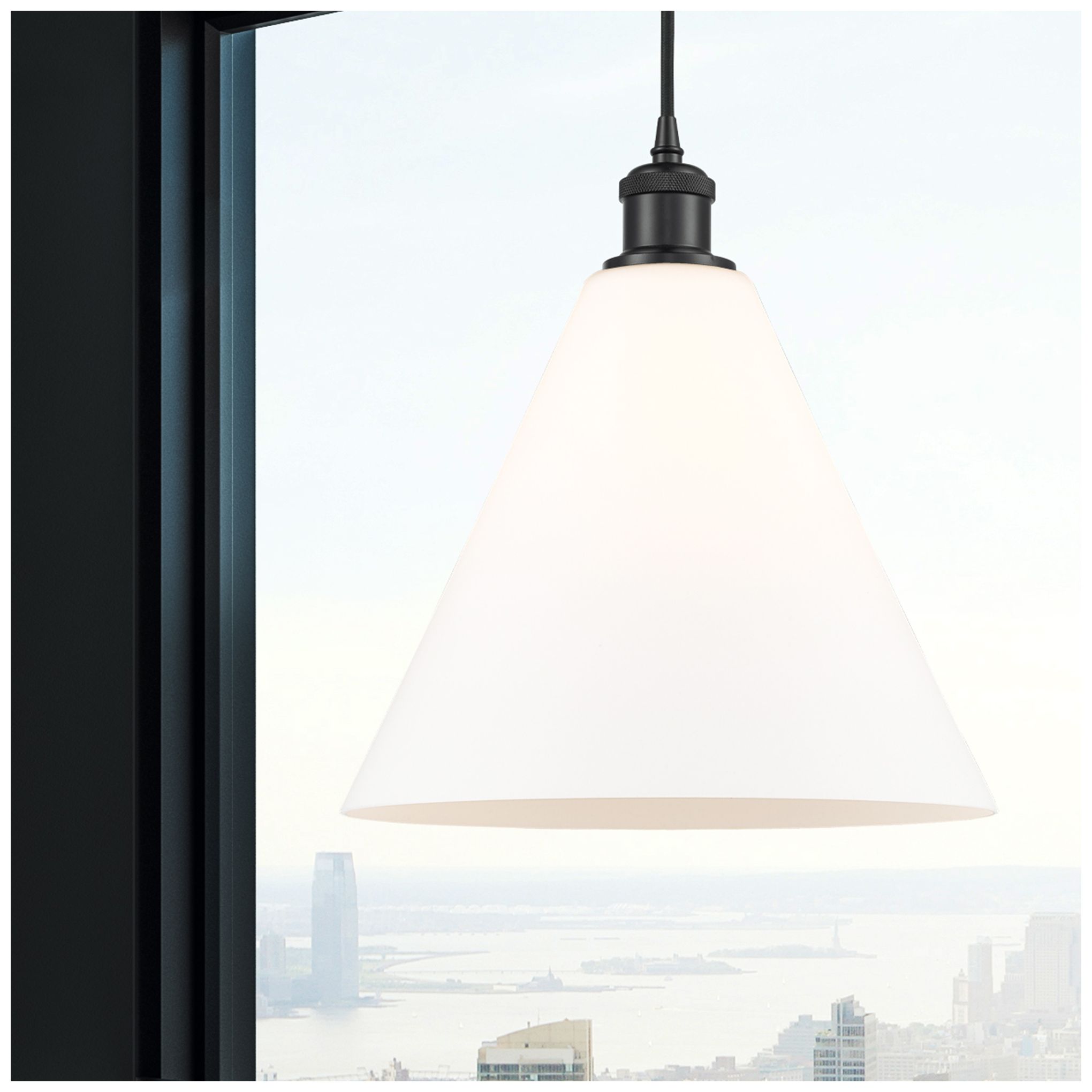 Image 2 Ballston Berkshire 12" Matte Black Corded Mini Pendant w/ Matte White  more views