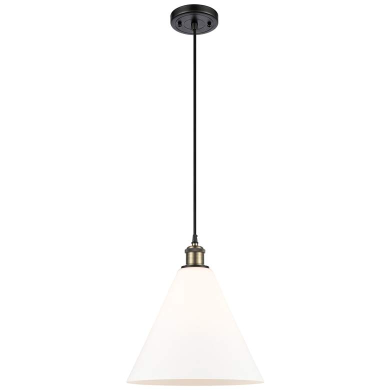 Image 1 Ballston Berkshire 12" Mini Pendant - Black Antique Brass - Matte Whit
