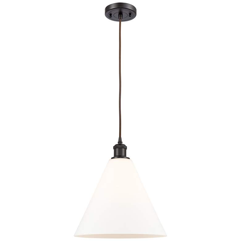 Image 1 Ballston Berkshire 12" Oil Rubbed Bronze Corded Mini Pendant w/ White