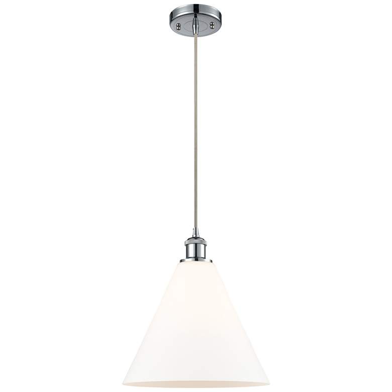 Image 1 Ballston Berkshire 12" Polished Chrome Corded Mini Pendant w/ White Sh