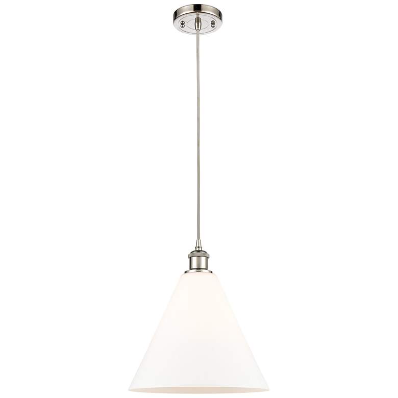 Image 1 Ballston Berkshire 12" Polished Nickel Corded Mini Pendant w/ White Sh