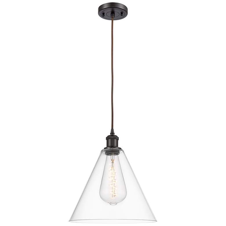 Image 1 Ballston Berkshire 12" Wide Bronze Corded Mini Pendant w/ Clear Shade