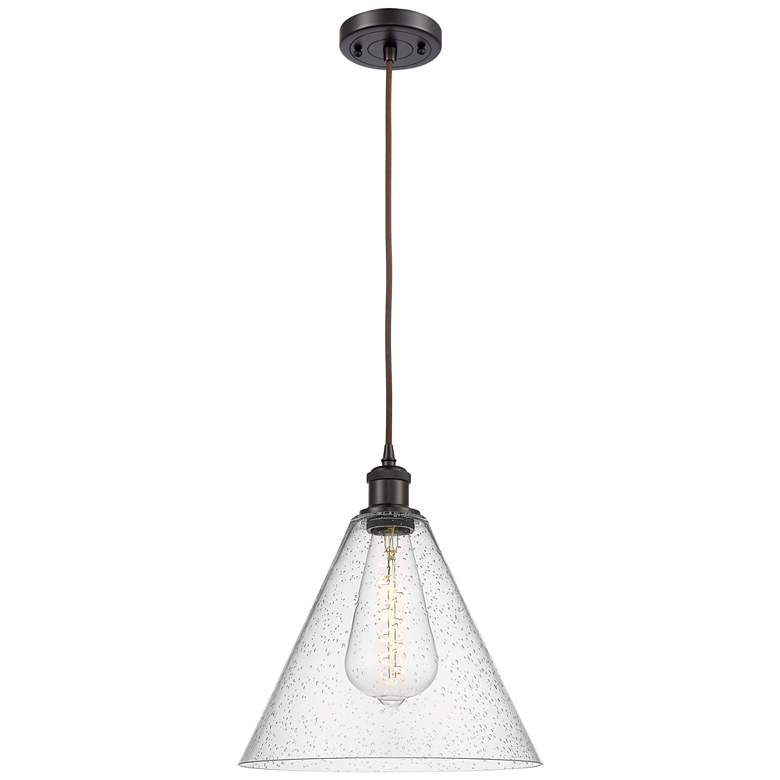 Image 1 Ballston Berkshire 12" Wide Bronze Corded Mini Pendant w/ Seedy Shade
