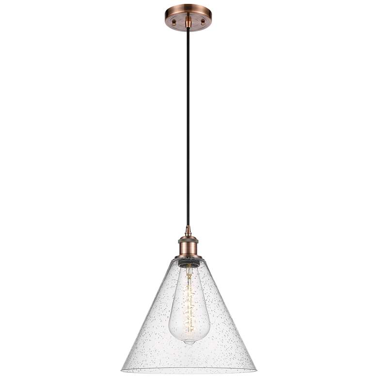Image 1 Ballston Berkshire 12" Wide Copper Corded Mini Pendant w/ Seedy Shade