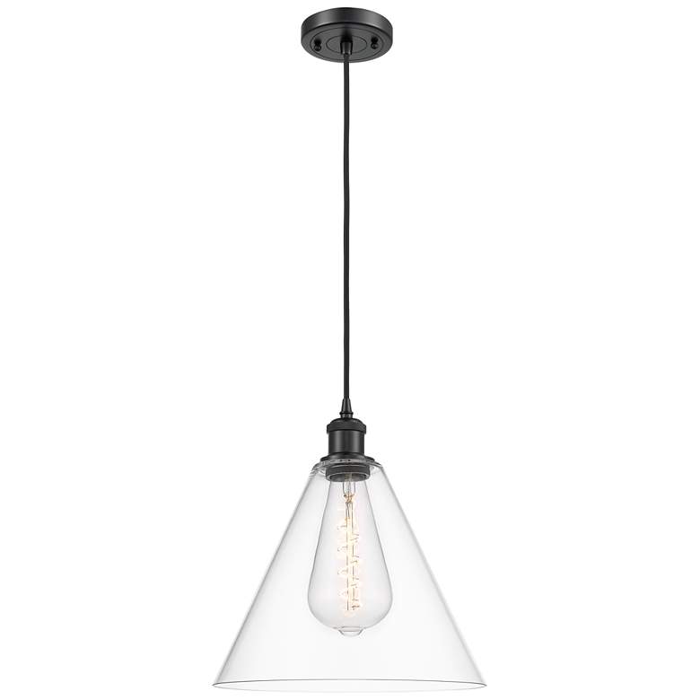 Image 1 Ballston Berkshire 12" Wide Matte Black Corded Mini Pendant w/ Clear S