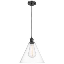 Ballston Berkshire 12" Wide Matte Black Corded Mini Pendant w/ Clear S