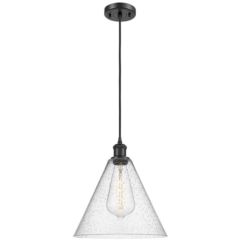 Image 1 Ballston Berkshire 12" Wide Matte Black Corded Mini Pendant w/ Seedy S