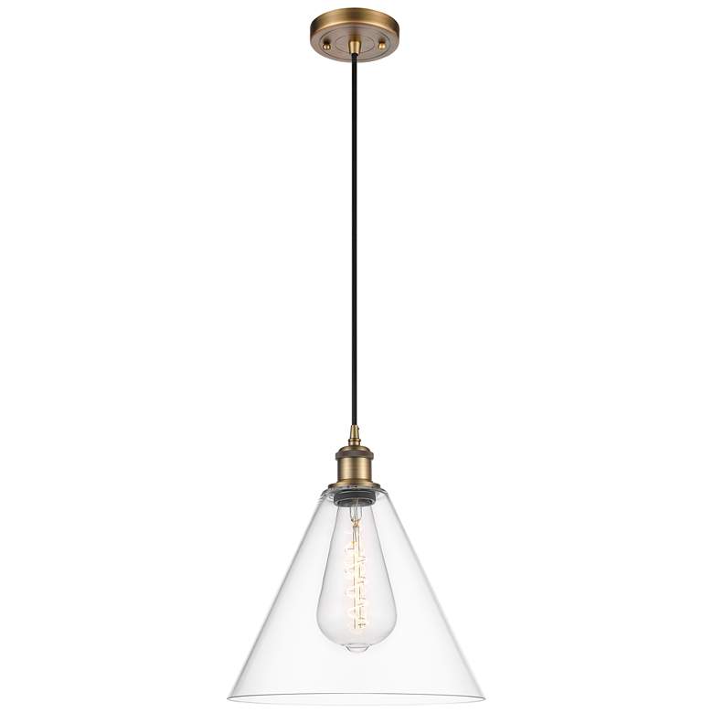 Image 1 Ballston Berkshire 12"W Brushed Brass Corded Mini Pendant w/ Clear Sha
