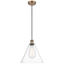 Ballston Berkshire 12"W Brushed Brass Corded Mini Pendant w/ Clear Sha