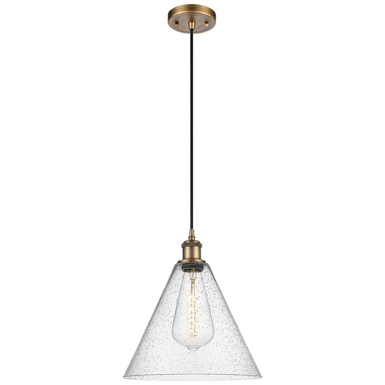 Image 1 Ballston Berkshire 12"W Brushed Brass Corded Mini Pendant w/ Seedy Sha