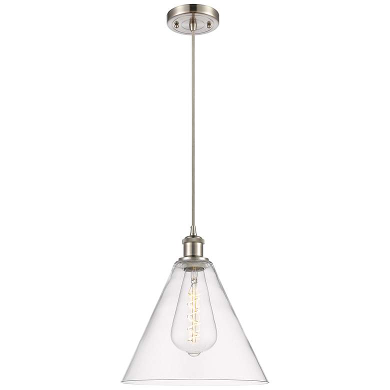 Image 1 Ballston Berkshire 12"W Brushed Nickel Corded Mini Pendant w/ Clear Sh