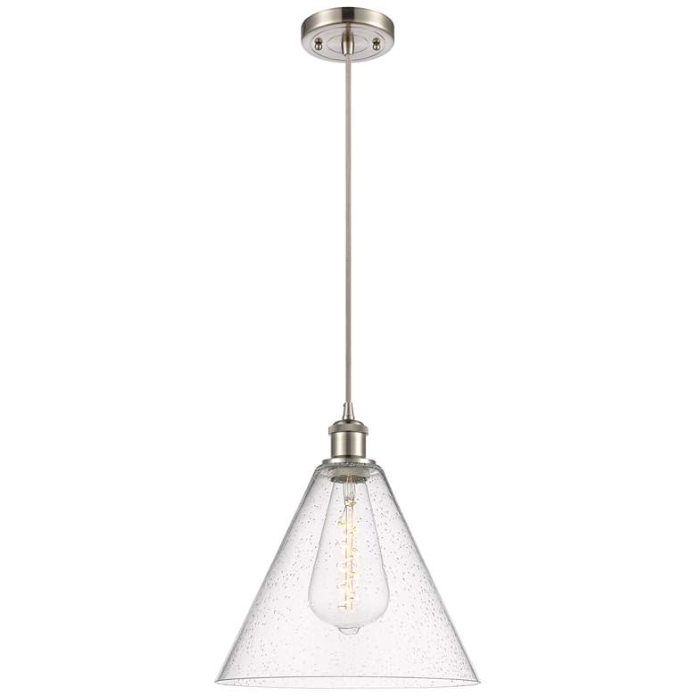 Image 1 Ballston Berkshire 12"W Brushed Nickel Corded Mini Pendant w/ Seedy Sh